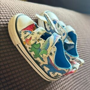 Dinosaur Print Kids converse Shoes - Blue and White